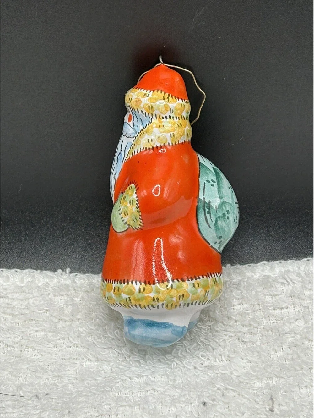 Vintage Russian Majolica Hand-painted Ceramic Santa Ornament 1970’s